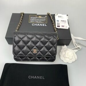 NIB Chanel Black Mini Caviar Wallet On Chain WOC